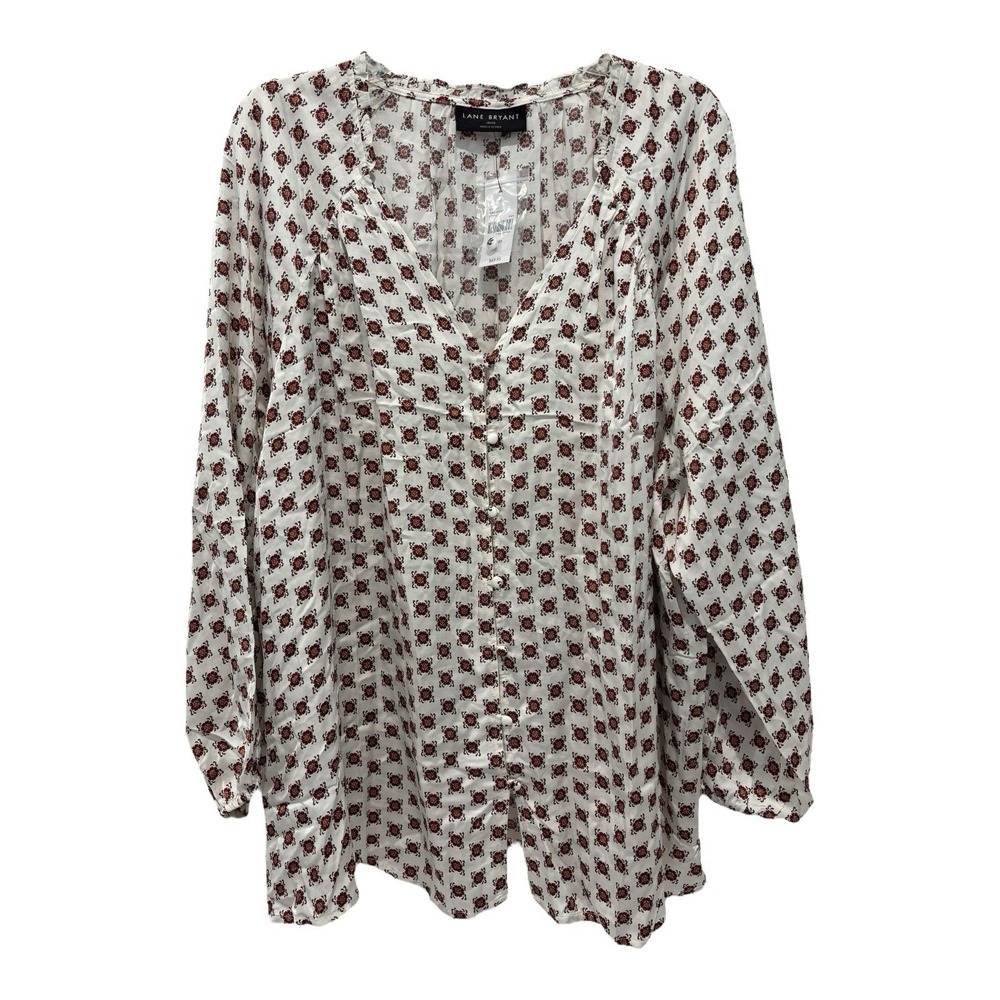Lane Bryant Top‎ Womens 18/20 Ivory Floral Tunic Long Sleeve Satiny Lightweight